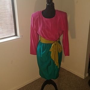 Vintage pink, teal & green dress